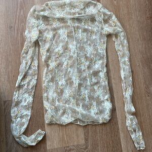 Free People Sheer Floral Blouse - Cream and Yellow